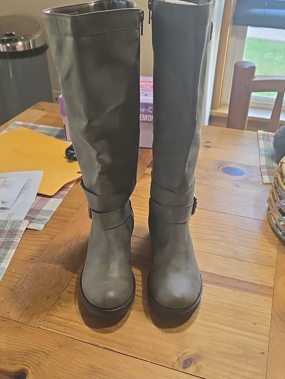 Women's Size 7  Tall Grey  Fashion Boots with Strap Detail